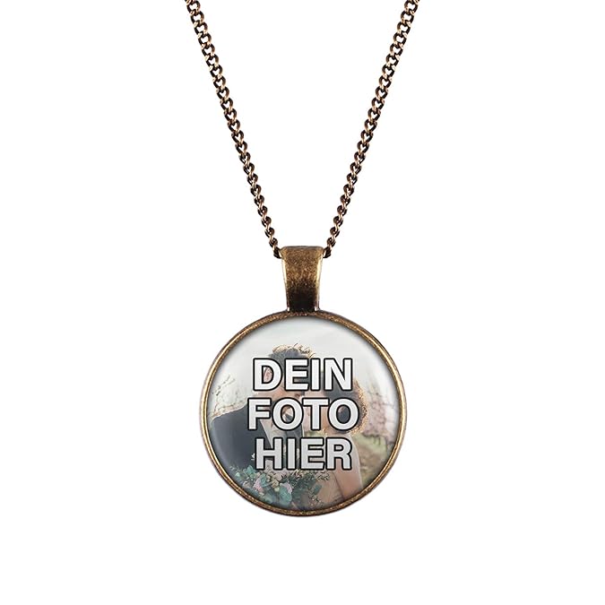 Mylery Hals-Kette mit Wunsch-Motiv eigenes Wunsch-Foto Bild oder Design hochladen Silber oder Bronze 28mm