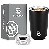 Coffee Travel Mug, 12 oz Coffee Tumbler Spill Proof Leak Proof, Portable Insulated Stainless Steel Coffee Mug with Lid for Hot and Cold Drinks(Black)