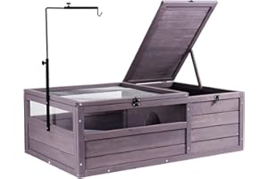 VEVOR Tortoise Habitat, Wooden Tortoise House Indoor & Outdoor, Tortoise Enclosure with Adjustable Lamp Holder, 2-Room Reptil