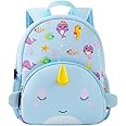 KK CRAFTS Preschool Backpack Toddler Neoprene Animal Schoolbag Lunch backpack for Kids Boys Girls(Blue Narwhal)