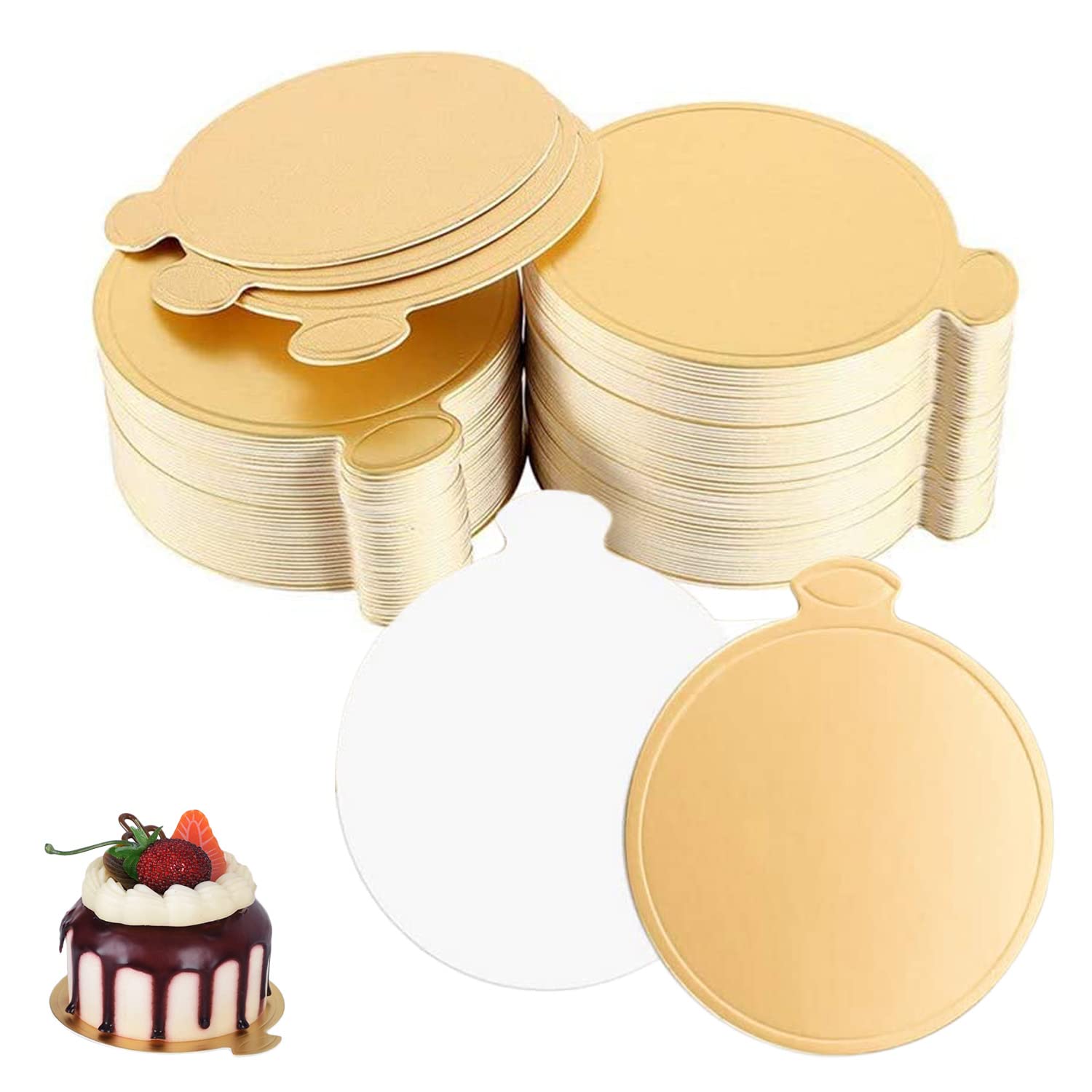 ACONDE Cake Boards, 100 Pieces 3.15 inch Cake Circles Base, for Dessert, Cake, Gold
