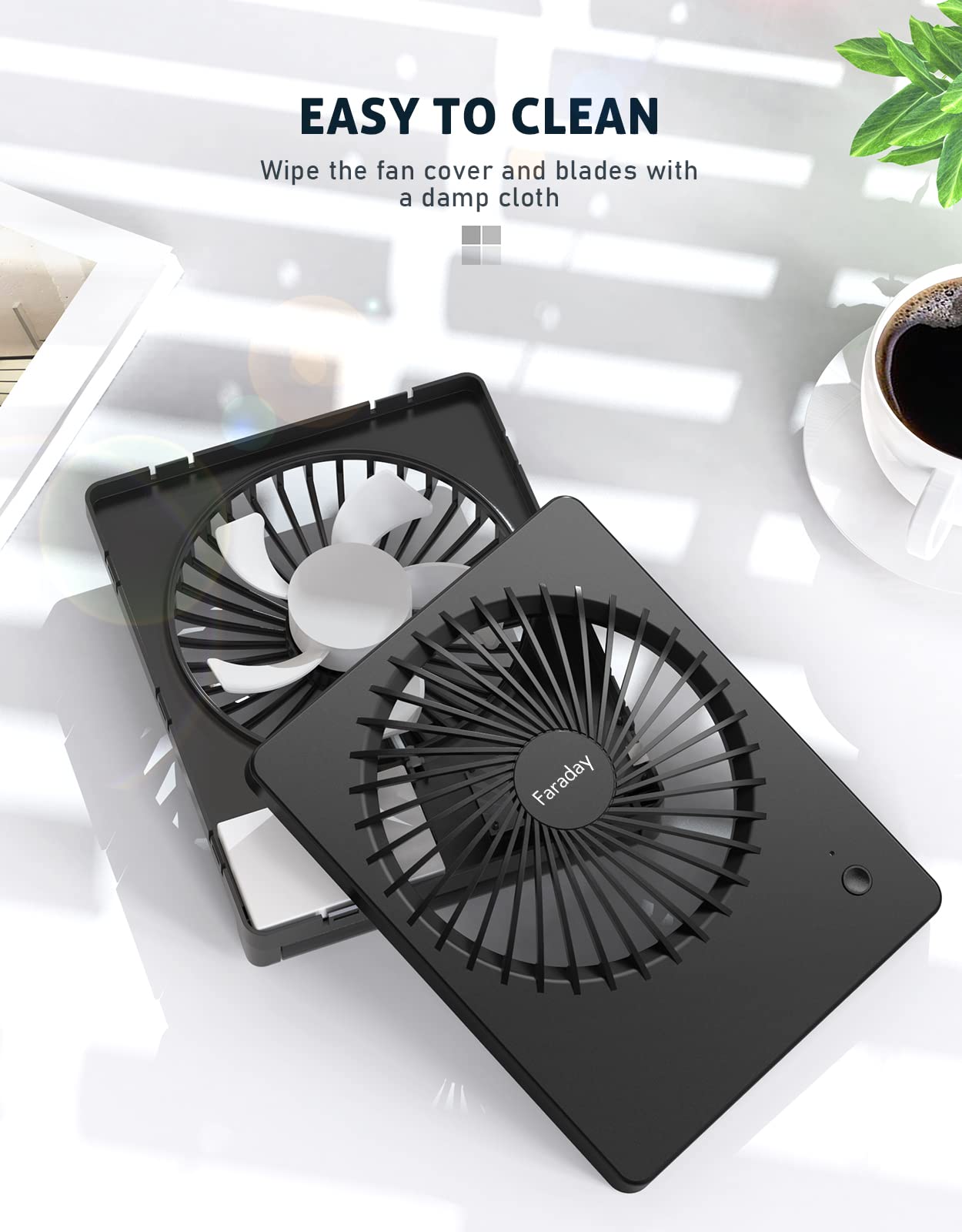 FARADAY Small Table Fans Rechargeable Portable 180°Tilt Folding Desk