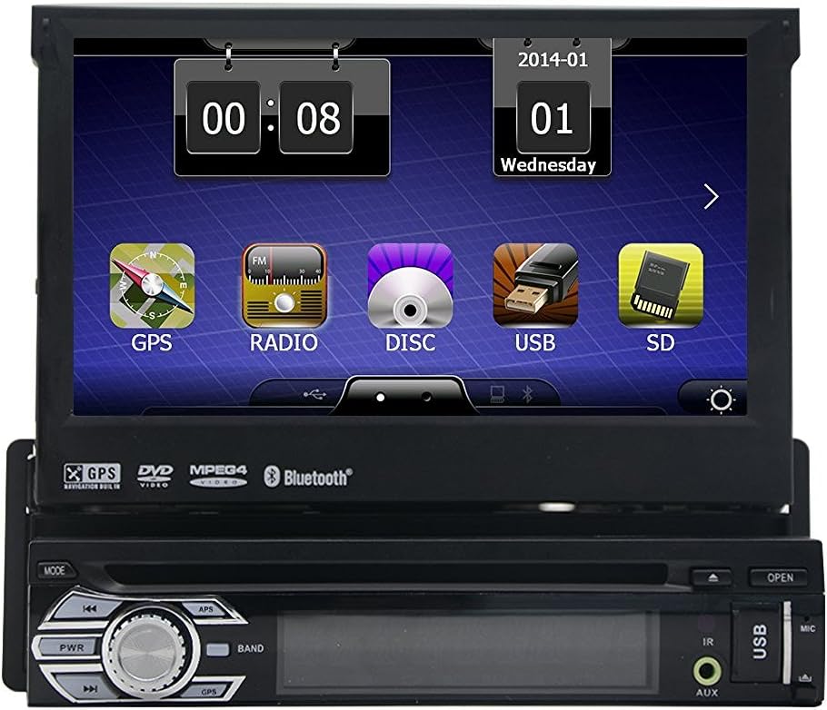 Free 8 GB Map Card Eincar Universal Single 1 DIN 7 inch Motorized HD Touchscreen Car Stereo Autoradio GPS CD DVD Player Receiver, Bluetooth, Detachable Front Panel