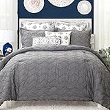 DriftAway Drift Away 3 Piece Elena Chevron Pinch Pleat Designer Embellished Comforter Set, Cotton, Gray (Full/Queen)