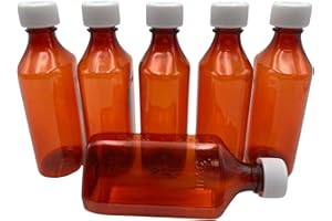 Sandhill Tools Premium Oval Plastic Liquid Medicine Bottles with Child Resistant Caps 8 Oz, Pharmacy Leak Proof Travel Containers for liquids and Lotions (Pack of 6)