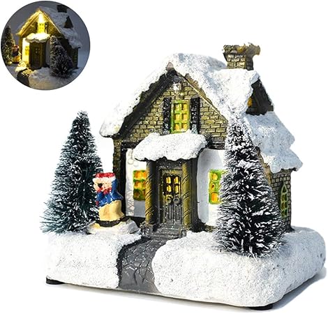 Regali Di Natale Casa.Samtity Citta Di Natale Villaggio Di Natale Casa Di Natale In Resina Con Luce Bianca Calda A Led Decorazione Natalizia Per Regali Di Festa A Casa Amazon It Casa E Cucina