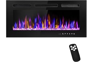 BETELNUT 36" Electric Fireplace Wall Mounted and Recessed with Remote Control, 750/1500W Ultra-Thin Wall Fireplace Heater W/Timer Adjustable Flame Color and Brightness, Log Set & Crystal Options