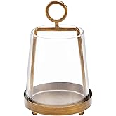 Twakutwaku 6" Wide Modern Farmhouse Metal Hurricane Candle Holder with Handmade Sturdy Glass Sleeve in Antique Brass for Pillar Candle & Plants, Glass Hurricane Lantern, Industrial, Minimalistic
