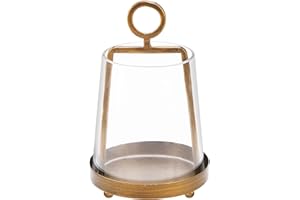 TWAKUTWAKU 6" Wide Modern Farmhouse Metal Hurricane Candle Holder with Handmade Sturdy Glass Sleeve in Antique Brass for Pillar Candle & Plants, Hurricane Lantern, Industrial, Minimalistic (1, Brass, 6"x10")