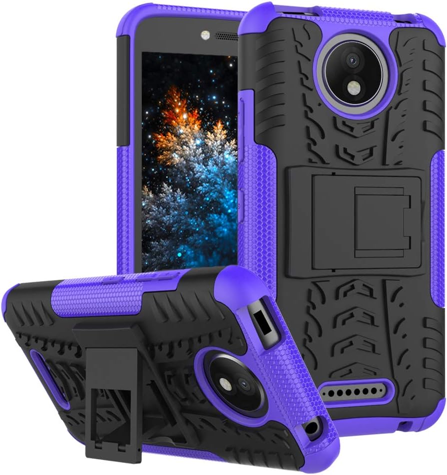 MRSTER Moto C Plus Case, Tyre Pattern Design Heavy Duty Tough Armor Extreme Protection Case With Kickstand Shock Absorbing Detachable 2 in 1 Case Cover For Motorola Moto C Plus. Hyun Purple