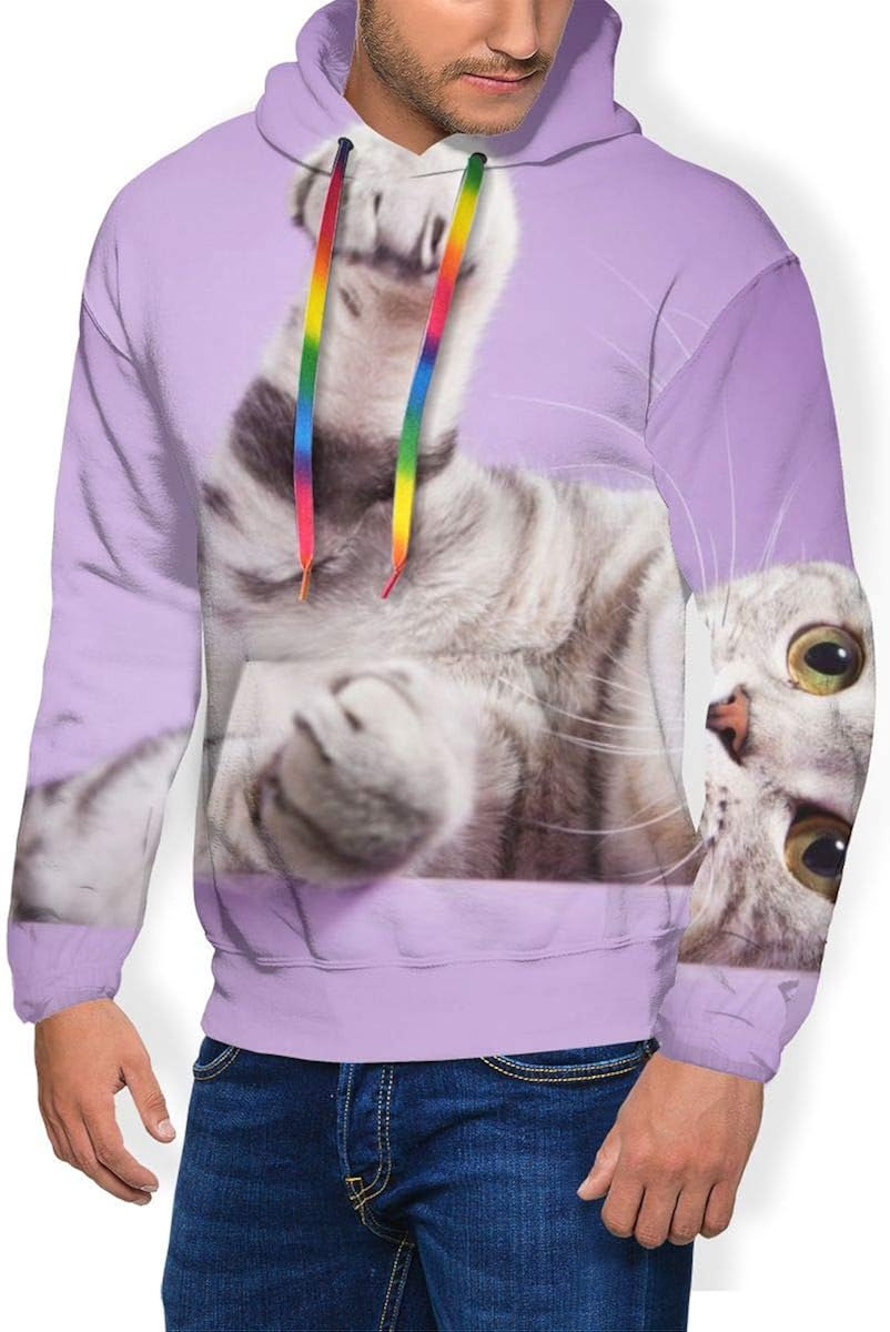 Funny Cat Kitten Men's Pullover Hooded Sweatshirt Casual