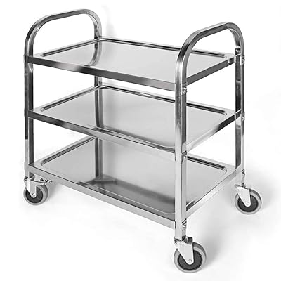 uyoyous Stainless Steel 3-Tier Utility Cart with Wheels & Handle
