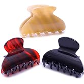 Womens Hair Clips Medium Claw Clips Tortoise Hair Jaw Clips Celluloid Hair Claw Clamps Acetate Hair Clip 3 Pack,Burgundy/Beige/Black