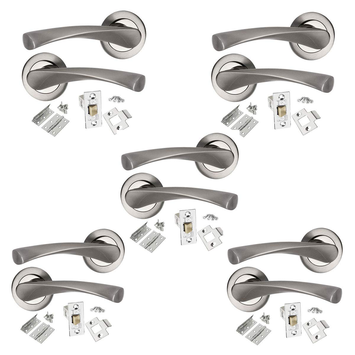 HANDLESTORE Dual Finish Chrome Twist Door Handle Pack with Hinges & Latch (5 Pack)