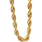 Long Heavy Big Gold Rope Chain Men Necklace 18K Gold Plated 10mm Rope Necklace Hip Hop Jewelry Tarnish-Resistant Classic 80s 90s 00s Chunky Gold Chain Perfect for Costume Themed Parties and Daily Wear