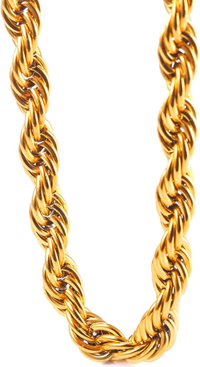 TUOKAY Sparkling Big 18K Gold Rope Chain for Men and Women 30" Long