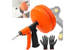 Noliven 50ft Drain Snake, Flexible Steel Drain Auger with Drill Adapter, Plumbing Snake with Gloves and Storage Bag, Hand or 