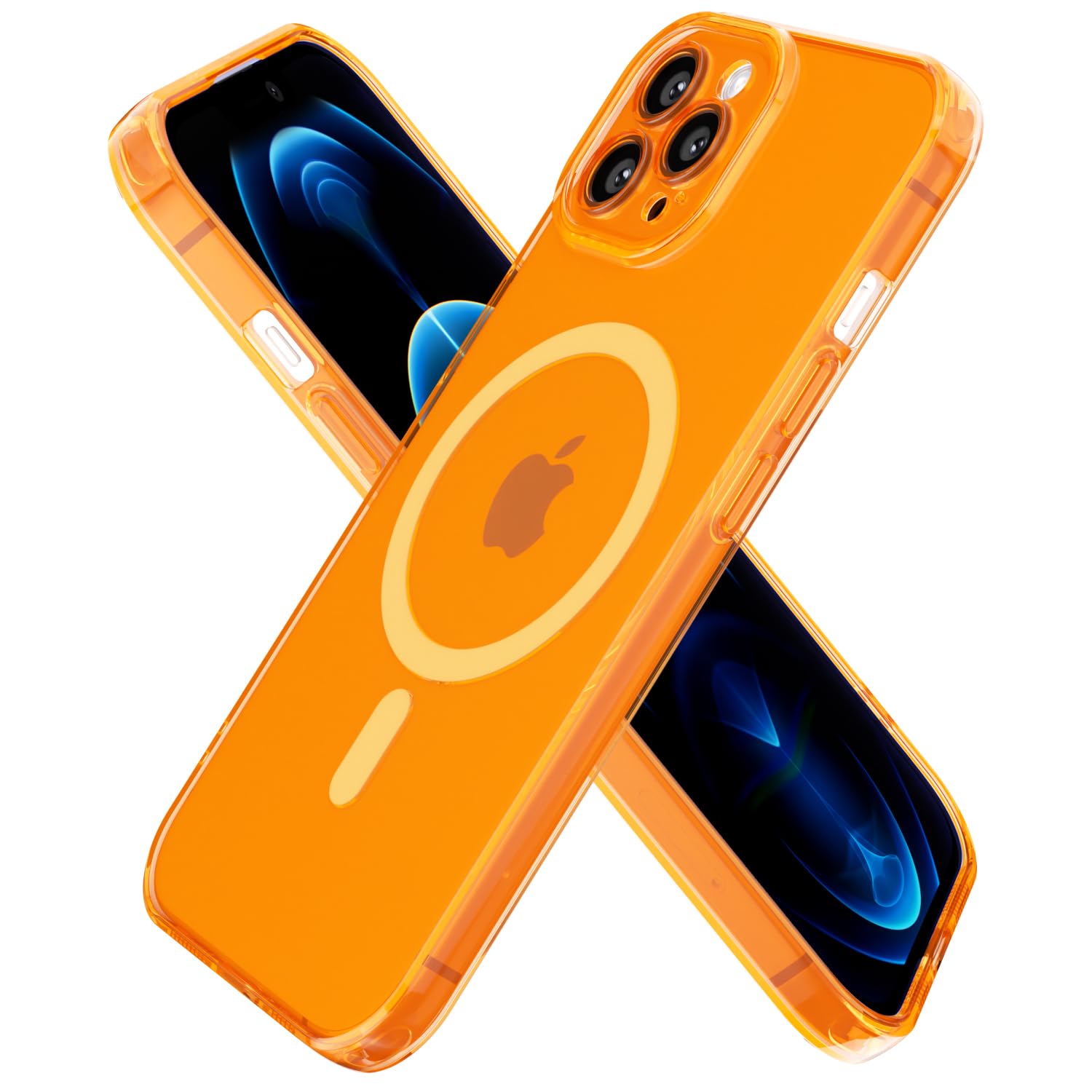 oakxco for iPhone 12 Pro Max Case Clear Magnetic, [Compatible with Magsafe] Ultra Slim Thin Transparent Silicone Mag Safe Phone Case, Non-Yellowing Plastic Soft TPU Shockproof Bumper, Neon Orange