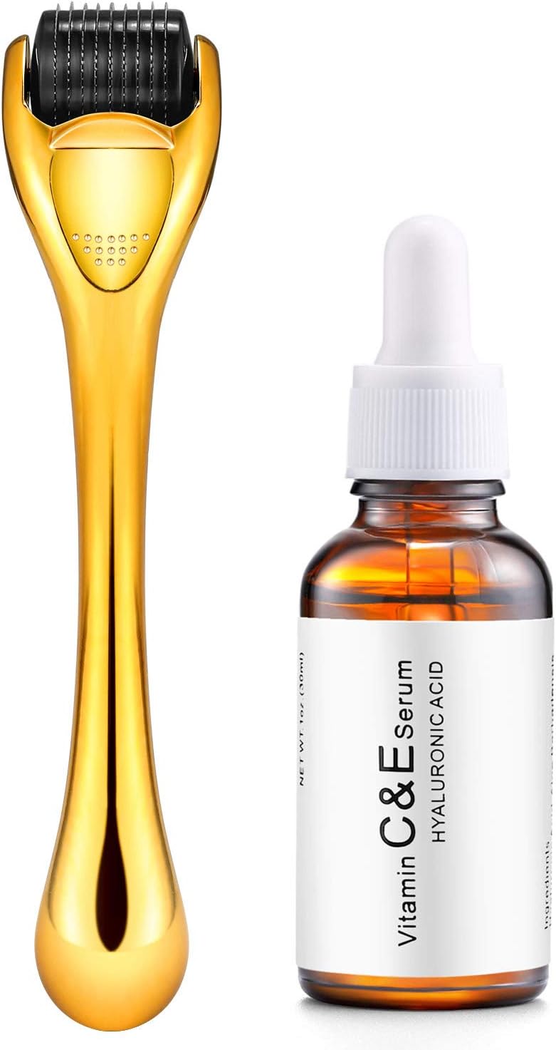 Niddix 0.5mm Derma Roller Microneedle Kit with Face Serum – Set With Micro Needle Dermaroller + Vitamin C with Hyaluronic Acid Facial Serum