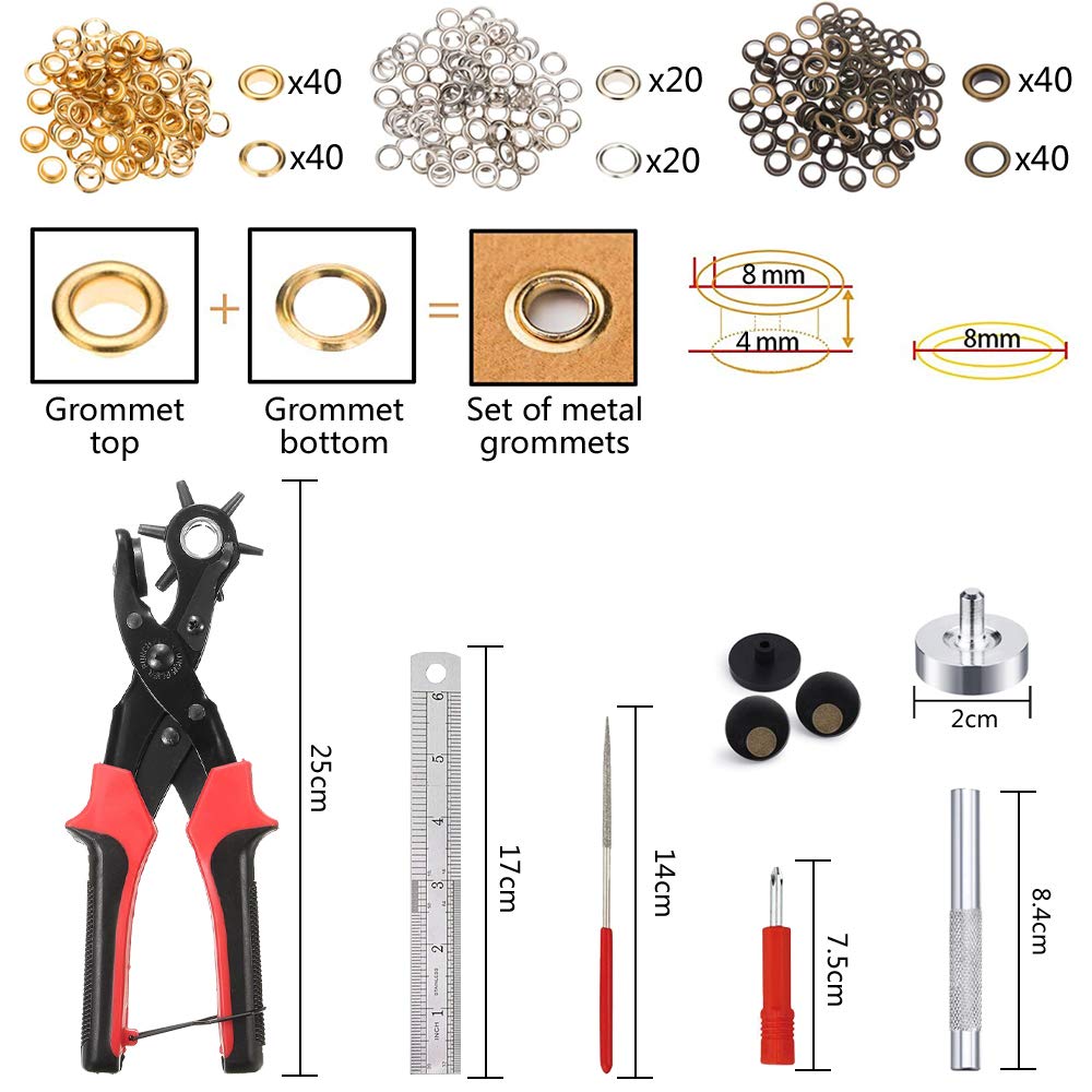 Leather Hole Punch Tool for Belt - Multi Hole Sizes Puncher for Belts, Watch Bands, Straps, Dog Collars, Saddles, Shoes, Fabric, DIY Home or Craft Projects - with 5/32