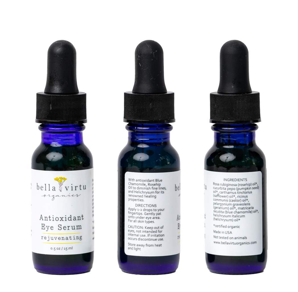 Organic Under Eye Serum for Dark Circles and Puffiness with Rosehip Oil. USDA Organic Eye bag reducer, anti-aging, anti-wrinkle, fine lines, crows feet and dark circle corrector (0.5oz/15ml): Beauty