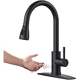 FORIOUS Touchless Kitchen Faucet with Pull Down Sprayer, Black Hands-Free Smart Motion Sensor Sink Faucet Single Handle Contemporary, Suitable for Farmhouse Laundry Camper RV Bar