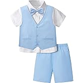 A&J DESIGN Boys Short Suit Set 3 Pieces Kids Formal Gentleman Outfit, 4-11 Years, Shirt + Vest + Shorts + Bow Tie