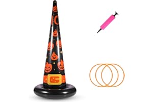 Yeepoo Halloween Ring Toss Game Set, 5Pcs Inflatable Witch Hats with 10Pcs Colorful Plastic Rings and Air Pump for Halloween Party Games Super Fun Indoor Outdoor Party Supplies