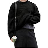 SOLY HUX Men's Oversized Long Sleeve Crew Neck Cable Knit Pullover Sweaters | Loose Chunky Knit, Comfy Soft &amp; Warm, Fall Winter, Casual Daily, Fashion Sweater Tops