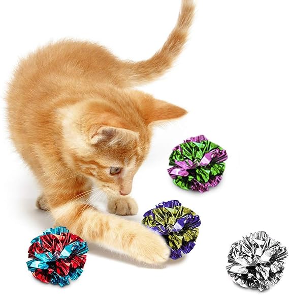 SunGrow Mylar Crinkle Balls for Cats, 1.52 Inches, Shiny and Stress