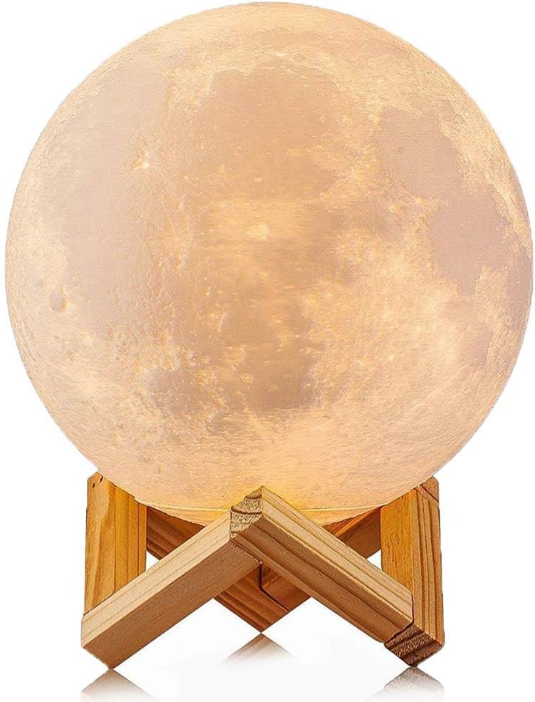 AK1980 Moon Lamp, 16 Colors 3D Moon Light with Remote Touch Control Adjustable Brightness USB Rechargeable Wood Stand for Decorative Bedroom Kids Baby (Large/15cm).