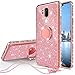 LG G7 ThinQ Case,LG G7 Case,Glitter Cute Phone Case Girls with Kickstand,Bling Diamond Rhinestone Bumper Ring Stand Sparkly Luxury Clear Thin Soft Protective LG G7 ThinQ Case for Girl Women Rose Gold