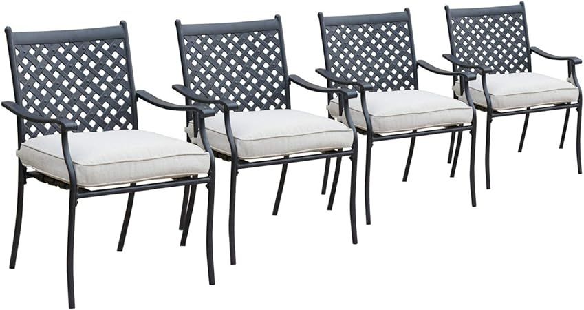 Amazon Com Lokatse Home 4 Piece Outdoor Patio Metal Wrought Iron Dining Chair Set With Arms And Seat Cushions White Garden Outdoor
