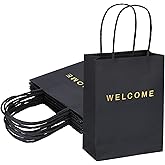 driew 50 Pcs Welcome Bags for Wedding Guests Bulk, 5.91"x3.15"x8.07" Small Size Paper Gift Bags for Hotel, Party, Birthday, Goodies and Retail (Black 1)