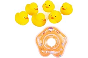 Inflatable Swimming Ring Float with 6Pcs Small Ducks for 0-18 Months Toddler Infant,Infants Bath or Swim Training Floatie Rin