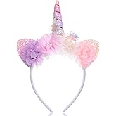 OIUUBBII Unicorn Headband for Women - Flower Glitter Horn with Butterfly & Ears Headband, Magical Blossom Hair Accessory for Birthday Party Hair Decoration,Halloween Christmas Cosplay Hairband