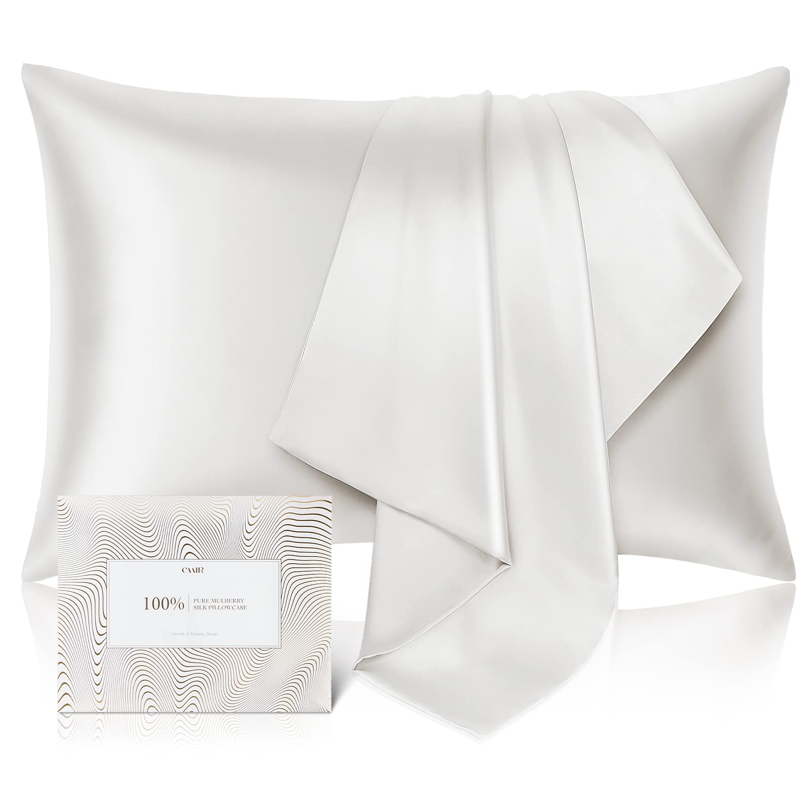 Photo 1 of 100% Pure Mulberry Silk Pillowcase for Hair and Skin - Allergen Resistant Dual Sides,600 Thread Count Silk Bed Pillow Cases with Hidden Zipper,1pc,Queen Size,White