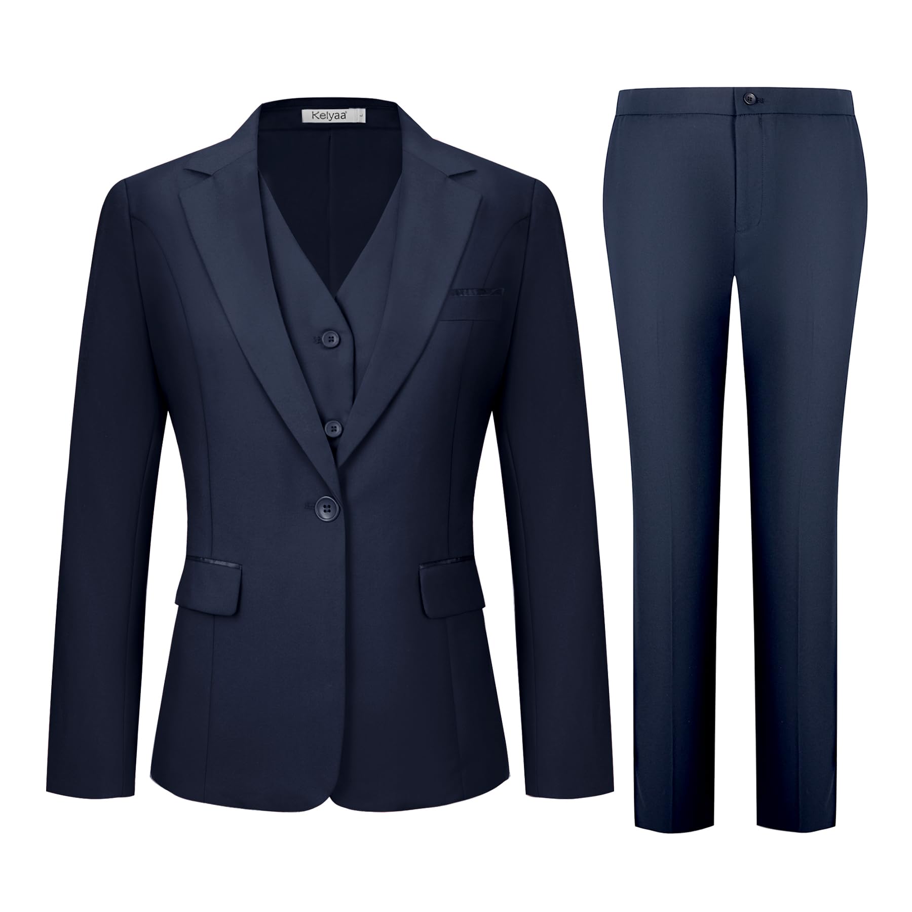 Photo 1 of Kelyaa Women's 3 Piece Suit Lady Business Casual Office One Button Notched Lapel Slim Fit Blazer Jacket Vest Pants Set Navy Blue