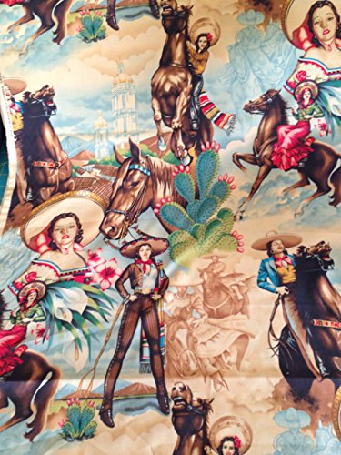 Alexander Henry Folklorico Charras Cowgirls Natural, 44-inch (112cm) Wide Cotton Fabric Yardage