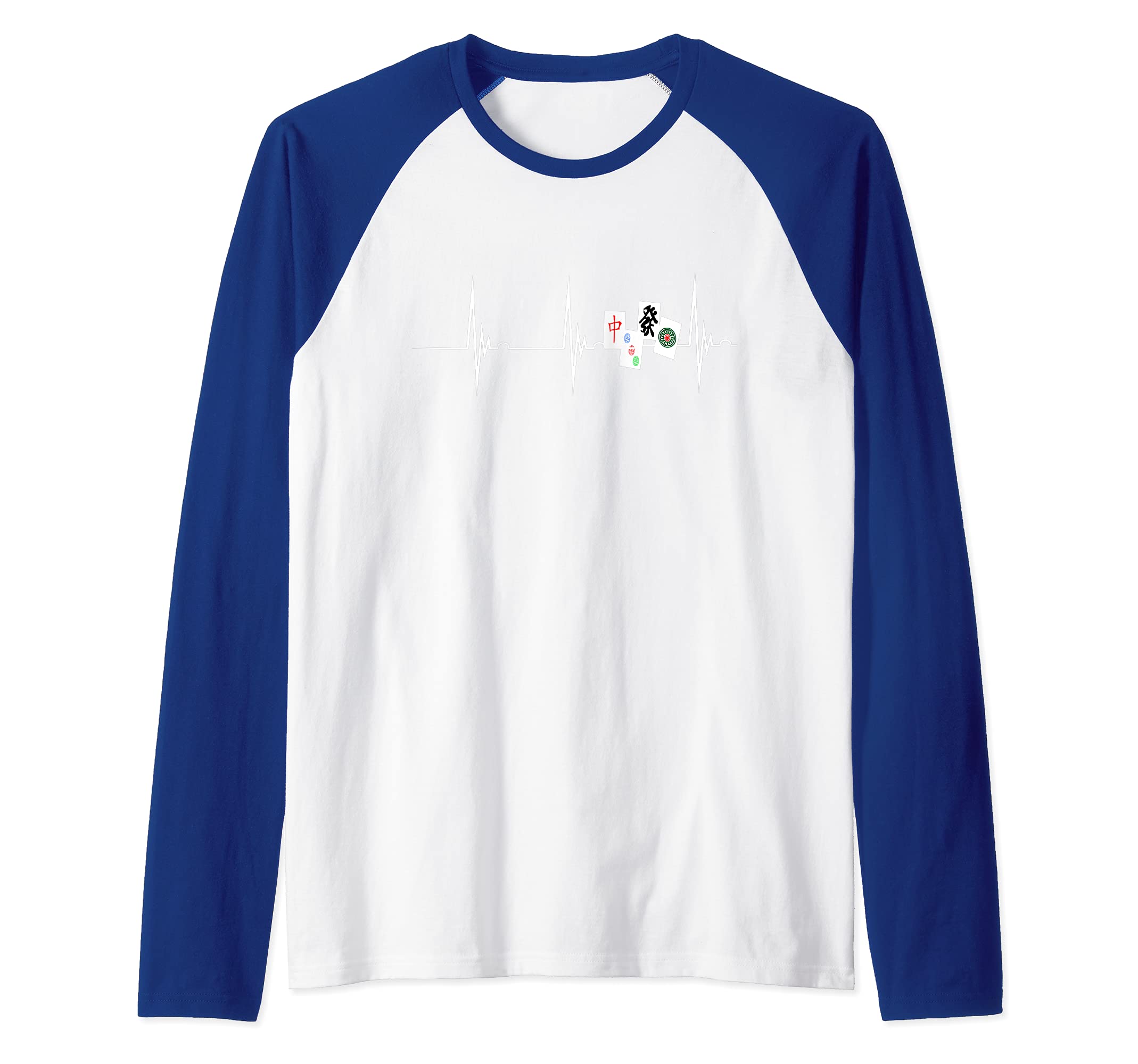 Mahjong Player Heartbeat EKG Pulse Chinese Game Raglan Baseball Tee