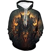 Srcnhim Men's Demon Wolf Animal Cool Graphic Hoodie Hoodies Dark Wolves Sweatshirts Pullover