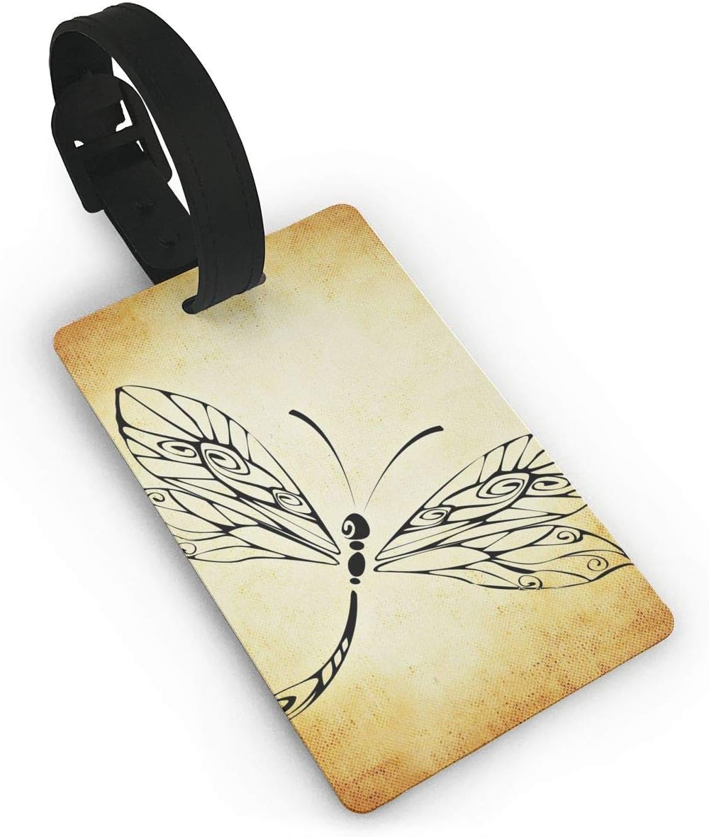 Kraft Paper Dragonfly Printed Travel Suitcase Bag Tags,Stylish and Recognizable Luggage Tag,Writeable Name On The Back,ID Name Car