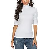 M T 4 YOU Womens Short Sleeve Mock Turtleneck Business Casual Tops Slim Fitted Plain Tee Shirts Size S-XL