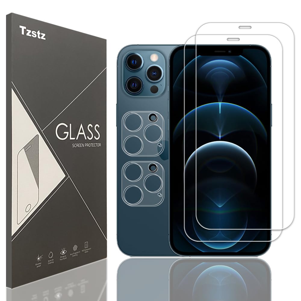 Tzstz 2+2 Pack for iPhone 12 PRO Max Tempered Glass Screen Protector 9H Hardness Anti-Scratch HD Screen Protector
