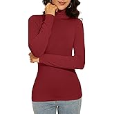 Qukayang Women's Turtleneck Long Sleeve Thermal Tops Slim Fitted Lightweight Thin Basics Layer Tshirt (XS-2XL)