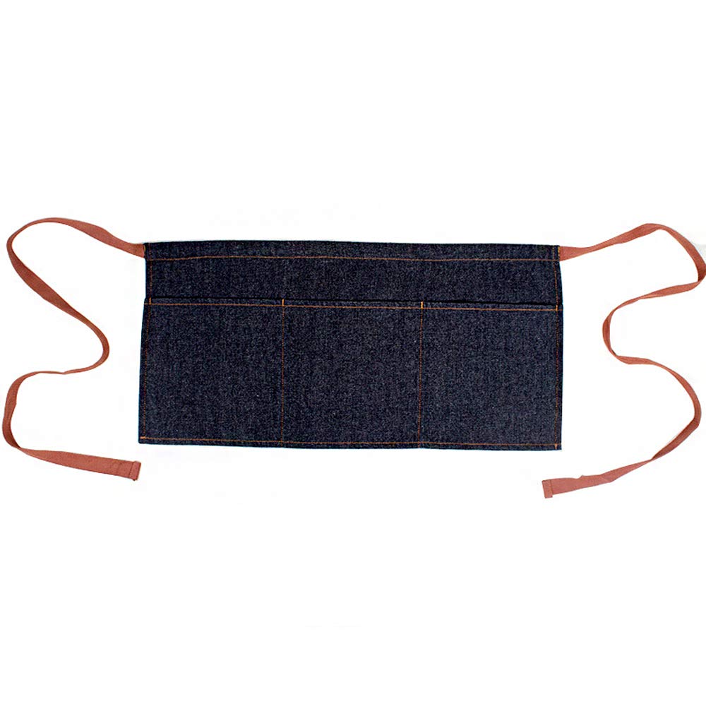 Golden Apple Unisex Apron Black Denim Short Apron with 3 Large Pocket Waist Apron for Waiter, Bartender, Barista