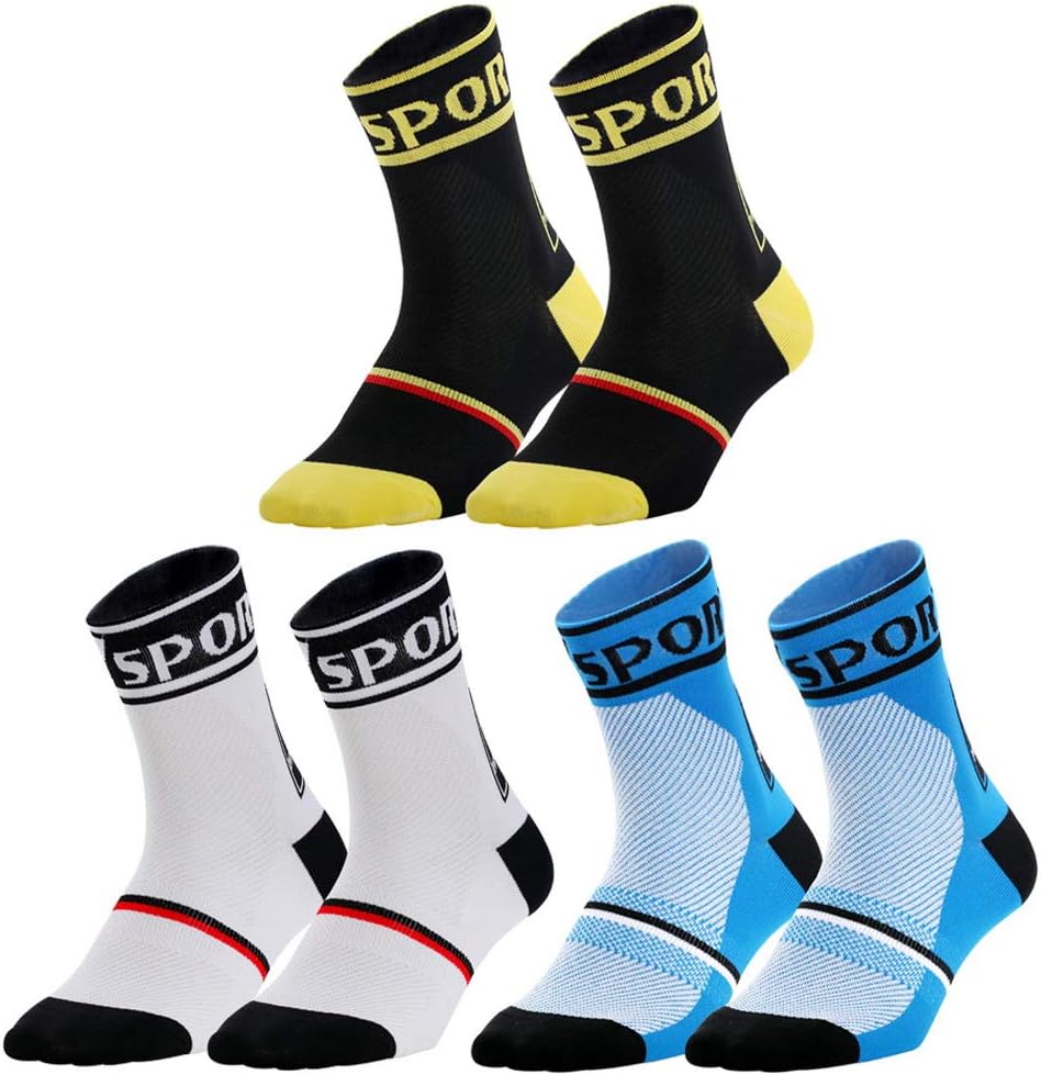 Sports Cycling Socks, 3 Pairs Cushion Cycling Socks Unisex Tube Socks Breathable Athletic Socks for Cycling Running Hiking
