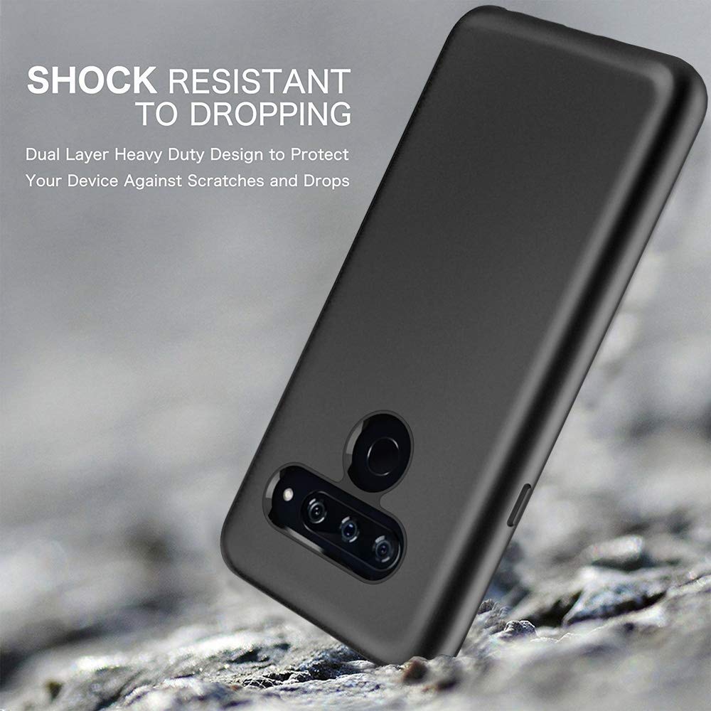 LG V40 ThinQ Case, Androgate [Pearl Series] Hybrid Matte Protective Back Cover Bumper Case LG V40, Black