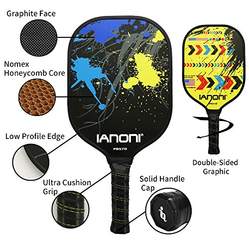 ianoni Graphite Composite Pickleball Paddle - Pickleball Paddle with Graphite Face & Polymer Honeycomb Core,Balanced Weight,Low Profile Edge,Meets USAPA Specifications (Wild Night-Black)