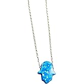 Hamsa Hand Necklace with Dark Blue Opal – Luck & Protection Jewelry, Sterling Silver Chain, Spiritual Gift for Her